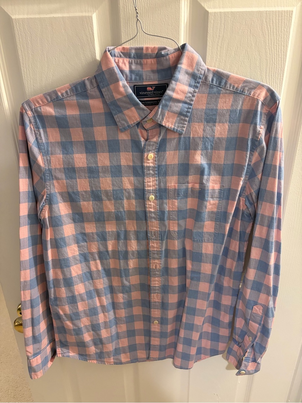 Like New Vineyard Vines Pink and Light Blue Check Button-Down Shirt